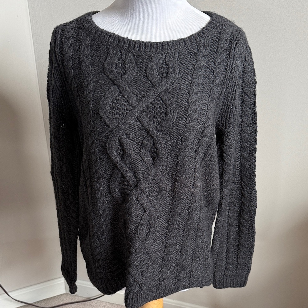 LOFT Charcoal Cable Knit Sweater